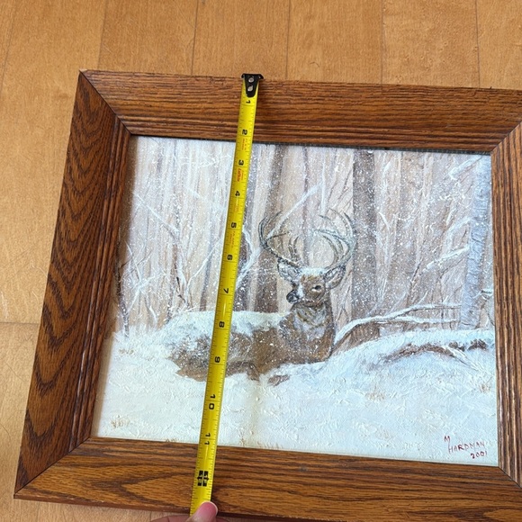 Vintage Hunt painted oil on board deer in winter scene signed vintage oak frame - Picture 8 of 10